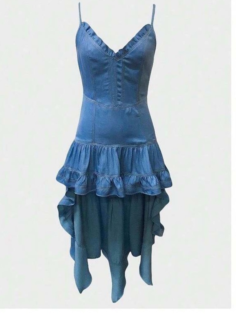 SHEIN Light Wash Denim Ruffle High-Low Dress women’s size medium